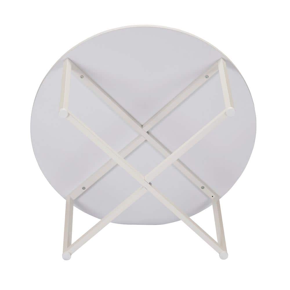 Modern Minimalist Round White Metal Coffee Table with Laminate Finish