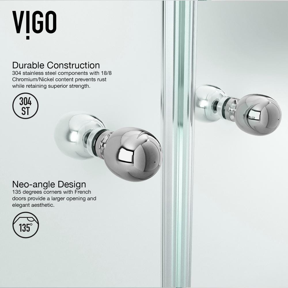 Gemini Frameless Neo-Angle Clear Glass Shower Enclosure with Brushed Nickel Hardware