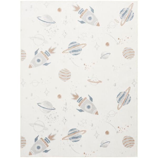Nourison Astra Machine Washable Ivory Multicolor 5 ft. x 7 ft. Graphic Contemporary Area Rug