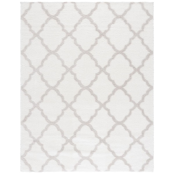 Tahoe Shag 8 ft. x 10 ft. White/Silver Trellis Diamond Area Rug