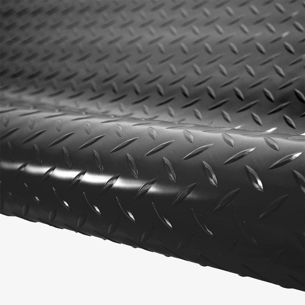 Midnight Black Diamond Plate Vinyl Garage Floor Roll, 7.5' x 17'