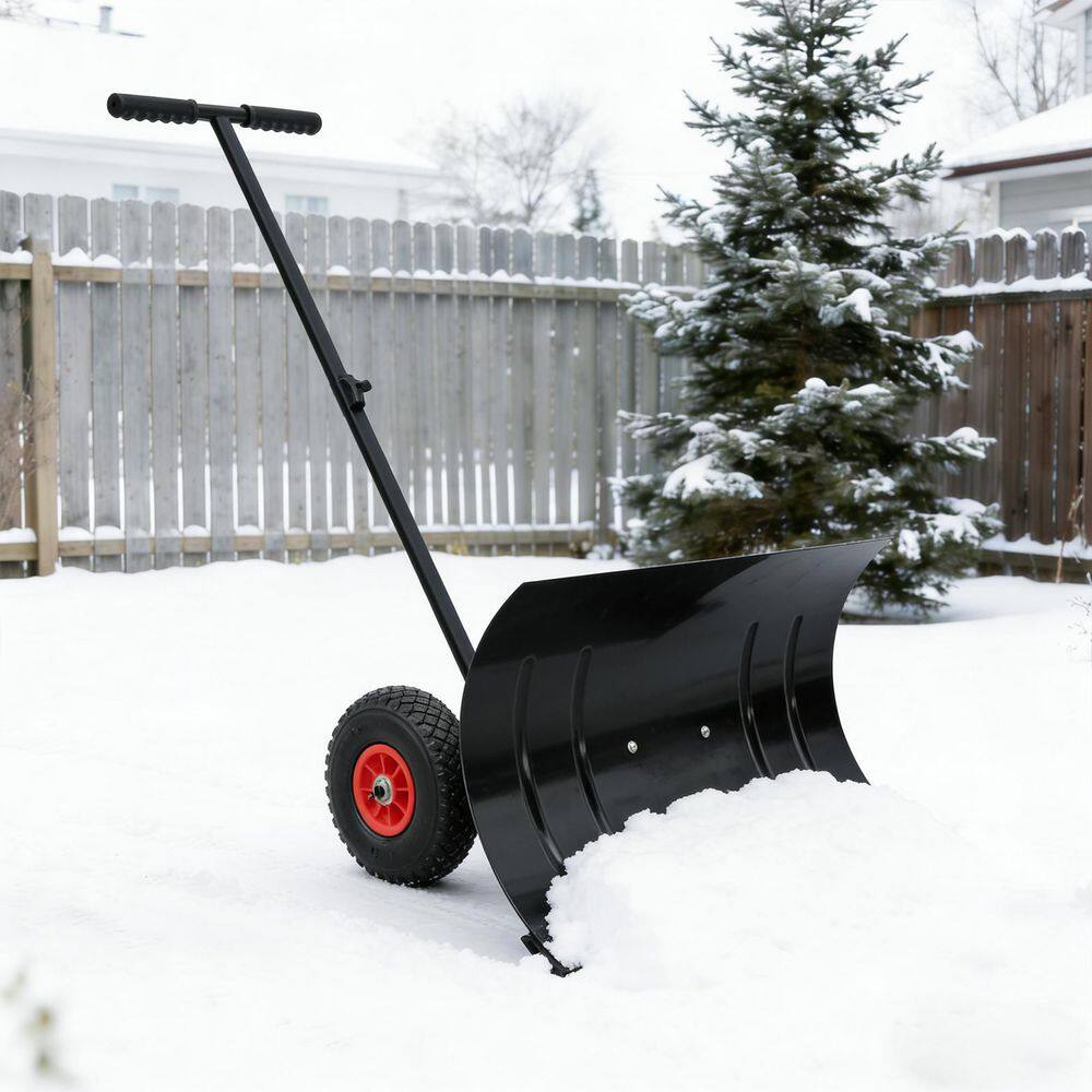 Snow Tools COOS BAY Black 40 in. Metal Handle Steel Snow Shovel with Wheels ...