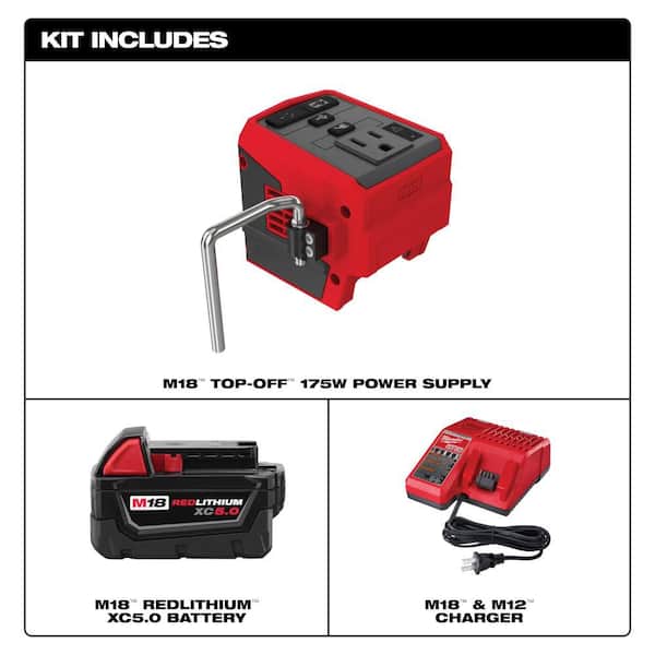 M18 18-Volt Lithium-Ion 175-Watt Powered Compact Inverter with 5.0 Ah Battery and Charger