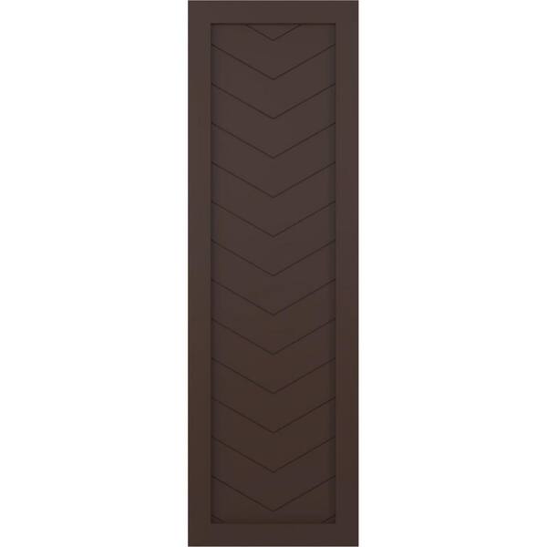Ekena Millwork 12" x 47" True Fit PVC Single Panel Chevron Modern Style Fixed Mount Board and Batten Shutters, Raisin Brown (Per Pair)