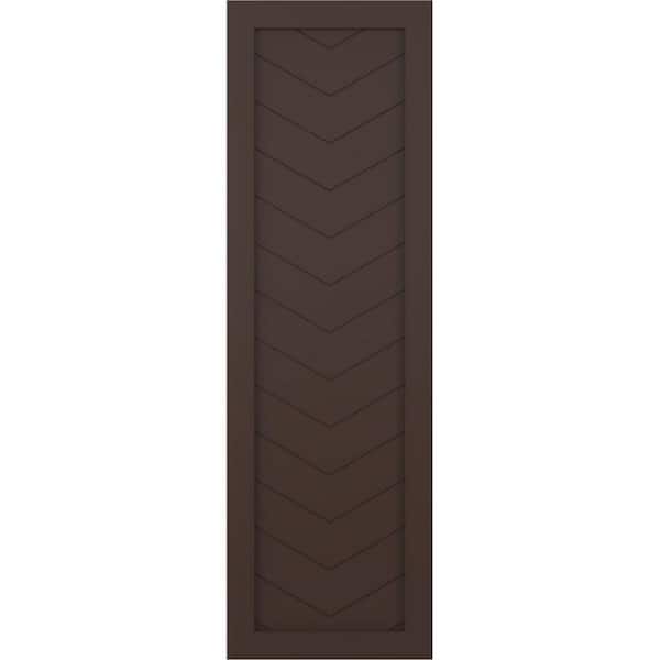 Ekena Millwork 12 in. x 71 in. True Fit PVC Single Panel Chevron Modern Style Fixed Mount Board & Batten Shutters Pair in Raisin Brown