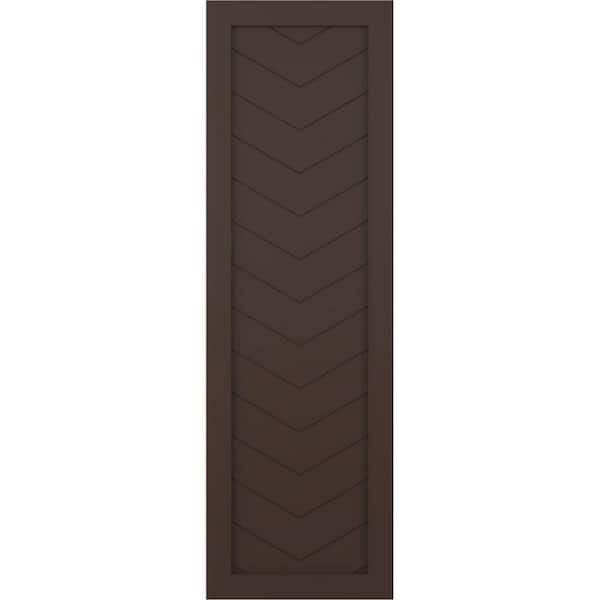 Ekena Millwork 15 in. x 65 in. PVC Single Panel Chevron Modern Style Fixed Mount Board and Batten Shutters in Raisin Brown