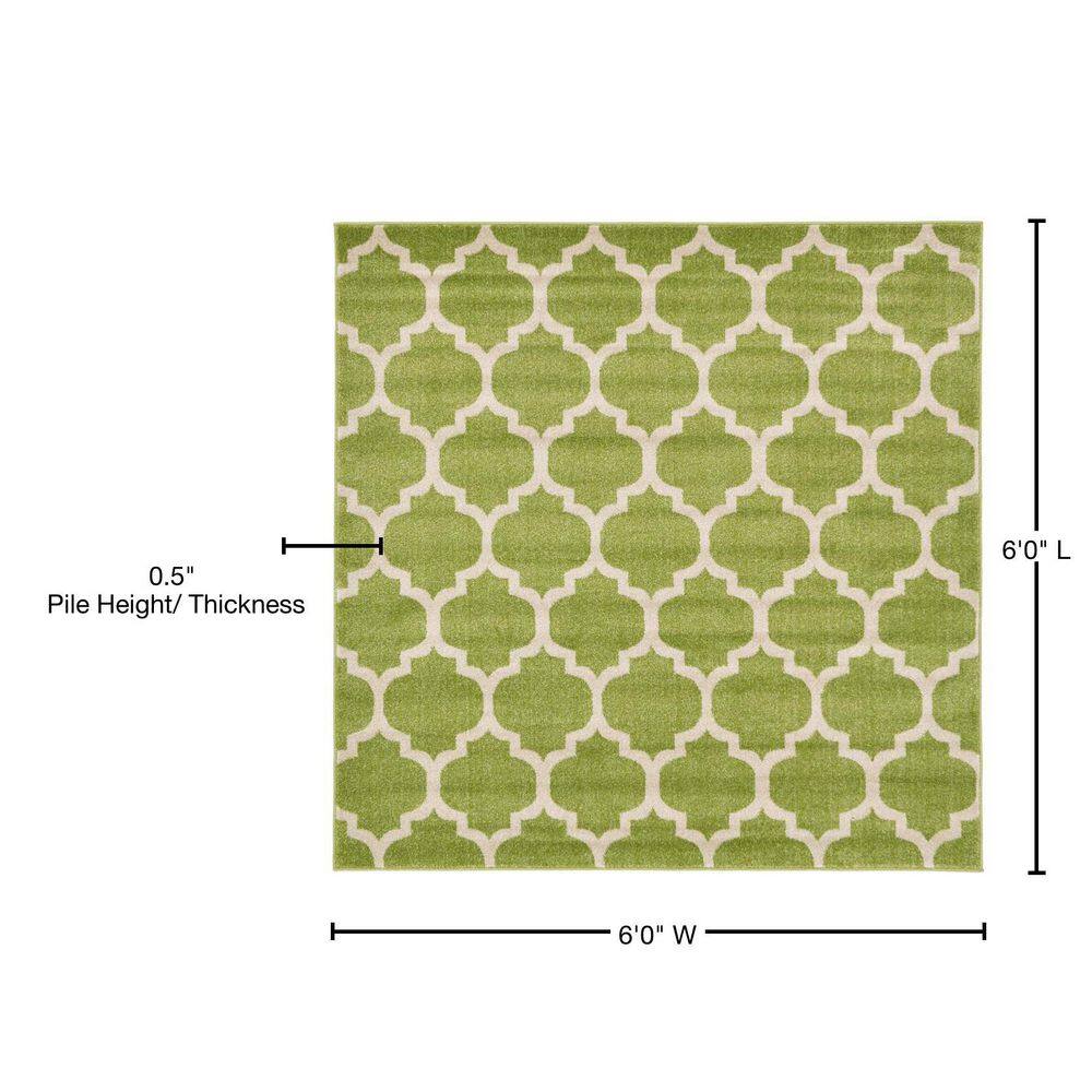 Light Green Square Trellis Synthetic Easy-Care Rug