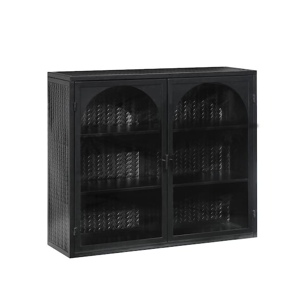 Tenleaf 27.56 in. W x 9.06 in. D x 23.62 in. H Bathroom Storage Wall Cabinet in Black, Sideboard Combines with Removable Shelves