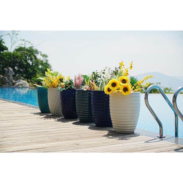 21.26 in. Round Milk White Ceramic Flower Pot with Drainage Hole-Frost and Weather Resistant