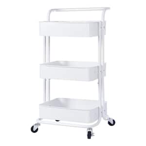 White Steel Kitchen Cart, 3-Tier Metal Rolling Utility Cart for Kitchen, Bathroom and Living Room