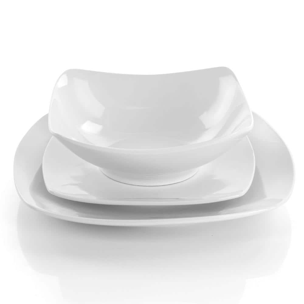 18-Piece White Porcelain Square Dinnerware Set