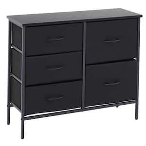 31.5 in. W x 27.25 in. H x 11.75 in. D Black Fabric 5-Drawer Storage Dresser Accent Cabinet with 1 Wooden Top Shelf