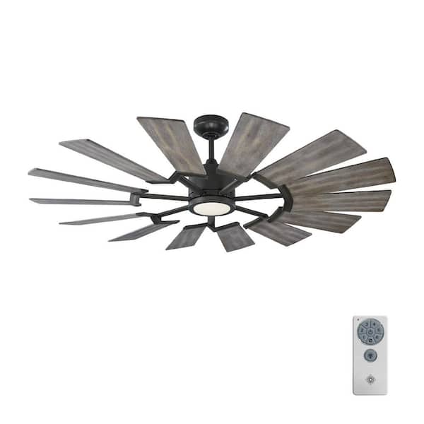 Generation Lighting Prairie 52 in. LED Indoor/Outdoor Aged Pewter Ceiling Fan with Light Kit, Light Grey Weathered Oak Blades and Remote