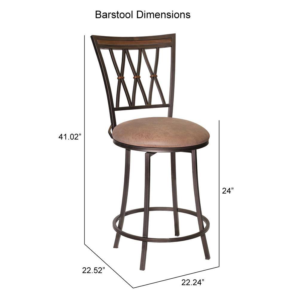 Sedona 24" Brown Leather Swivel Counter Stool with Metal Frame