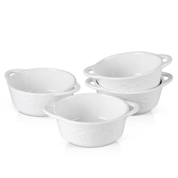 MALACASA 4-Piece Porcelain 10 fl.oz. Round Baker Sets Ramekin Dish Set with Double Handle