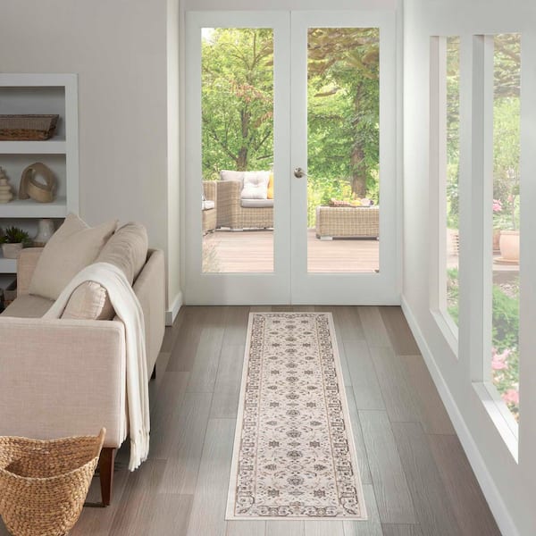 Serenity Home Ivory Mocha 2 ft. x 6 ft. Medallion Traditional Runner Area Rug