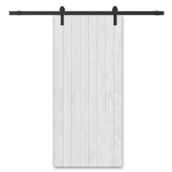 CALHOME 44 in. x 84 in. White Stained Solid Wood Modern Interior Sliding Barn Door with Hardware Kit