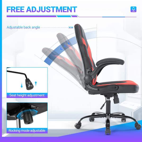 Red S-Shaped Upholstery Backrest Ergonomic Gaming Chair w/ Flip-Up Armrests,Strong Metal Base and 3D Adjustable Height