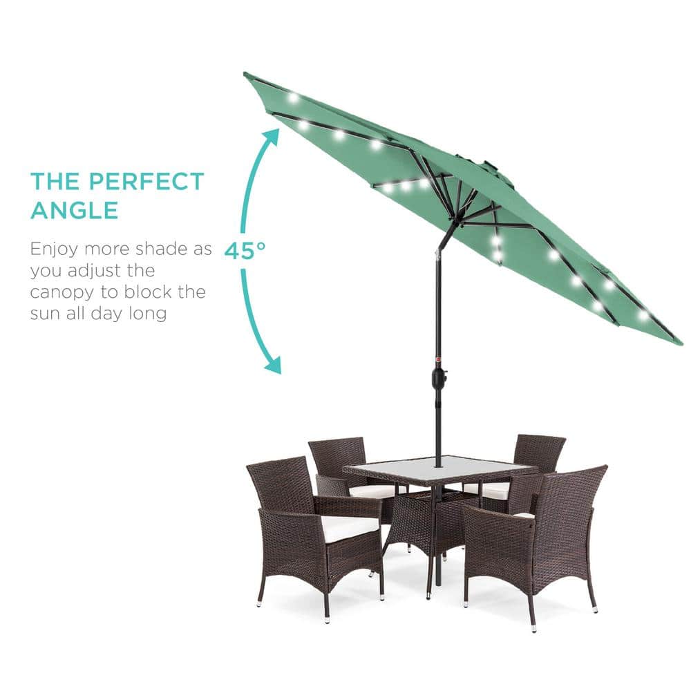 10ft Seaglass Solar LED Lighted Patio Umbrella with Tilt Adjustment