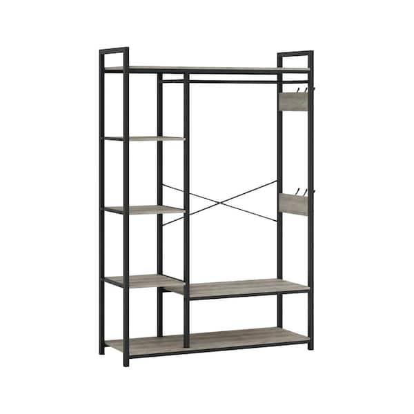 43.7W Free-Standing Closet Organizer with Hooks & Storage Box, Heavy Duty Clothes Shelf 17 Stories Finish: Rustic Brown