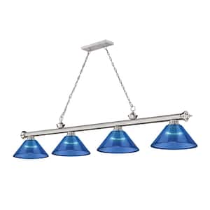 Cordon 4-Light Brushed Nickel Plus Billiard Light Dark Blue Acrylic Shade with No Bulbs Included
