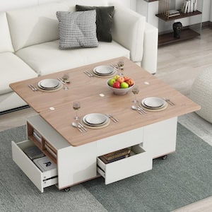 47.24 in. White Rectangle MDF Top Coffee Table with 3-Drawers