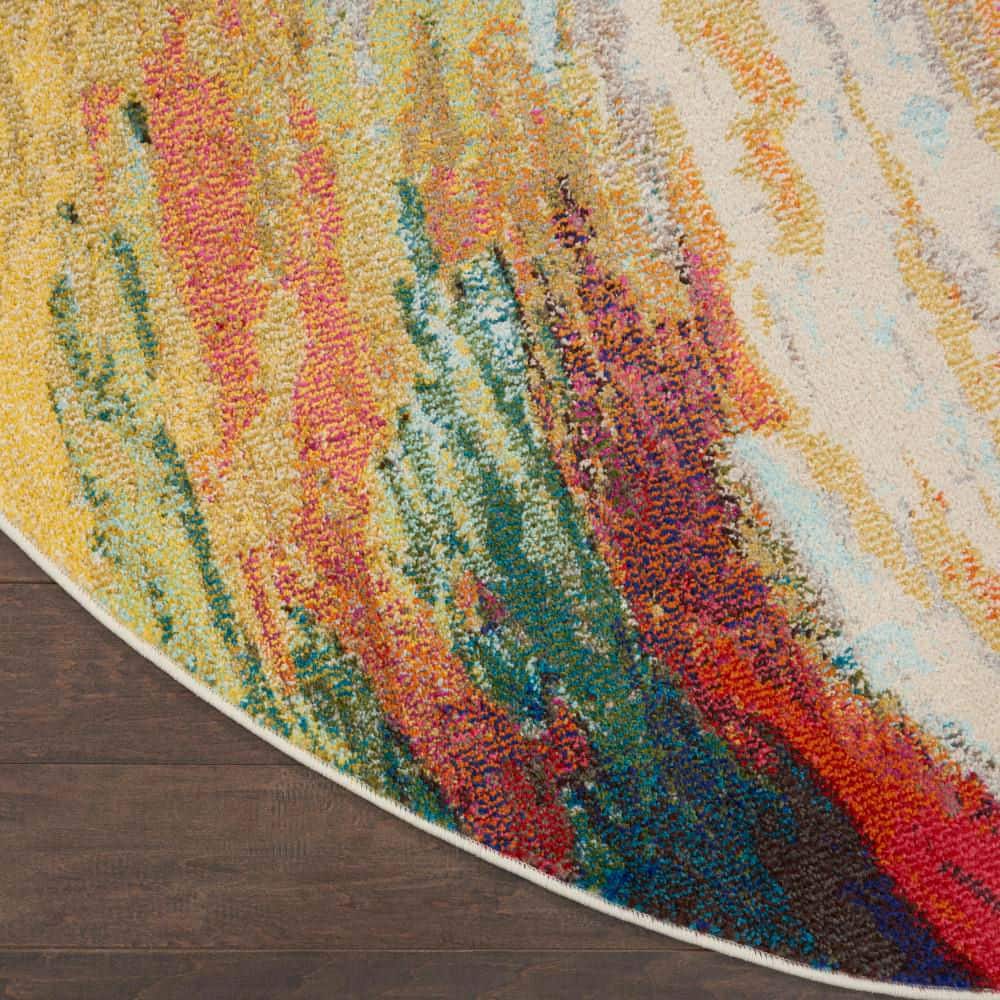Celestial Waves Multicolor Abstract Round Rug, 7'10"