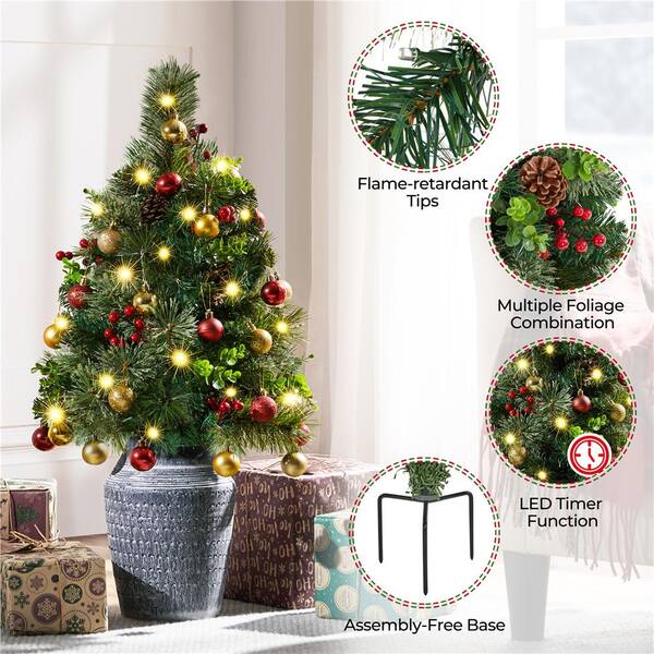 4FT Prelit Christmas Tree 2-Pack Artificial Potted Christmas Tree With 100 Warm White LEDs Battery Powered & 8 Lighting Modes For Xmas Porch Entrance Decorations - View #4
