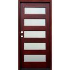 36 in. x 80 in. Contemporary 5 Lite Mist Lite Stained Mahogany Wood Prehung Front Door