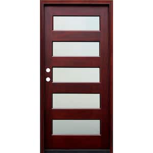 36 in. x 80 in. Contemporary 5 Lite Mist Lite Stained Mahogany Wood Prehung Front Door - FSC 100%