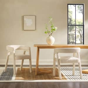 2-Piece Modern Ivory Rounded Back Boucle Upholstery Dining Chairs