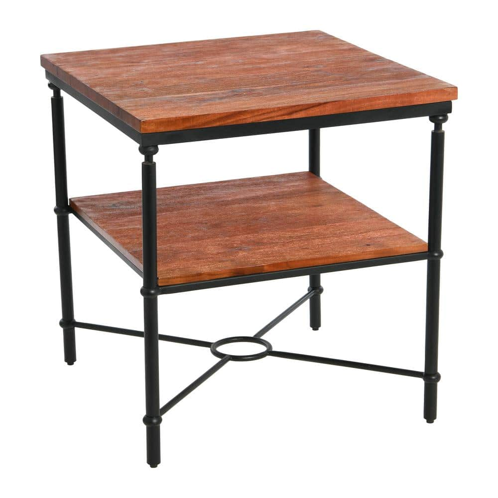 Storied Home Saratoga 24 in. Rustic Warm Walnut Solid Wood and Iron End Table