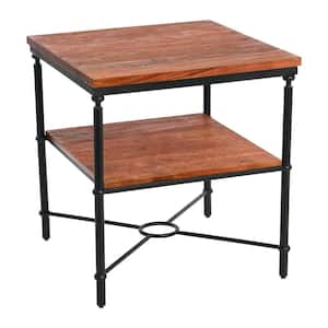 Saratoga 24 in. Rustic Warm Walnut Solid Wood and Iron End Table