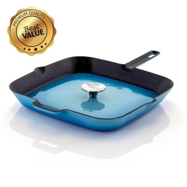 MegaChef 11 in. Cast Iron Nonstick Grill Pan in Blue