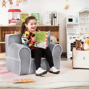 Grey Velvet Fabric Kids Sofa Toddler Foam Filled Armchair Baby Perfect Gift