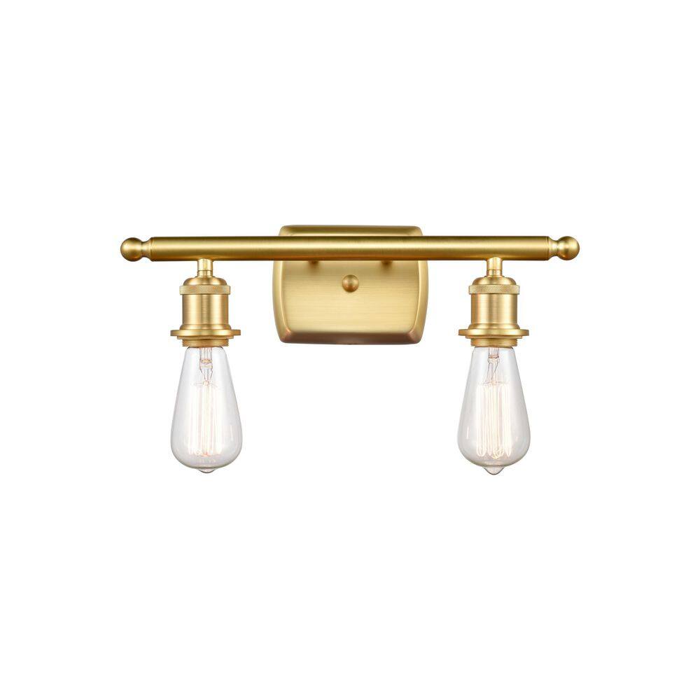 Bare Bulb 16 in. 2-Light Satin Gold Vanity Light with Metal Shade price history on PriceWatchPro