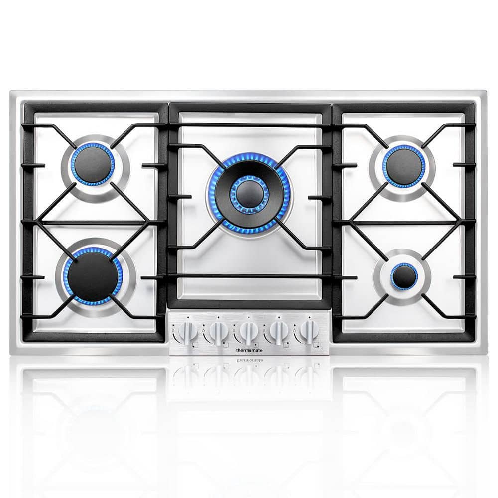 Amzgachfktch Gas Cooktop 36 Inch, 5 Burner Gas Stove Top, Built in  Stainless Steel 36 Inch Gas Hob with Thermocouple Protection, LPG/NG  Convertible