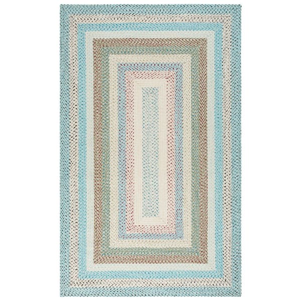 SAFAVIEH Braided Beige/Light Blue 6 ft. x 9 ft. Machine Washable Striped Multicolor Area Rug