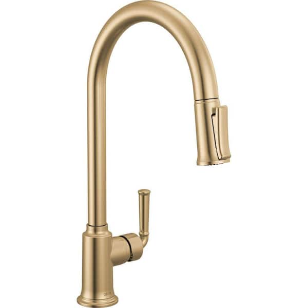 Tolmac Single Handle Pull Down Sprayer Kitchen Faucet in Champagne Bronze