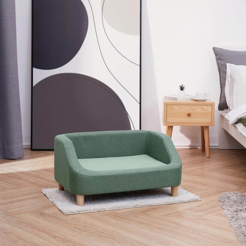 Sea Green Linen Elevated Pet Sofa for Small Dogs