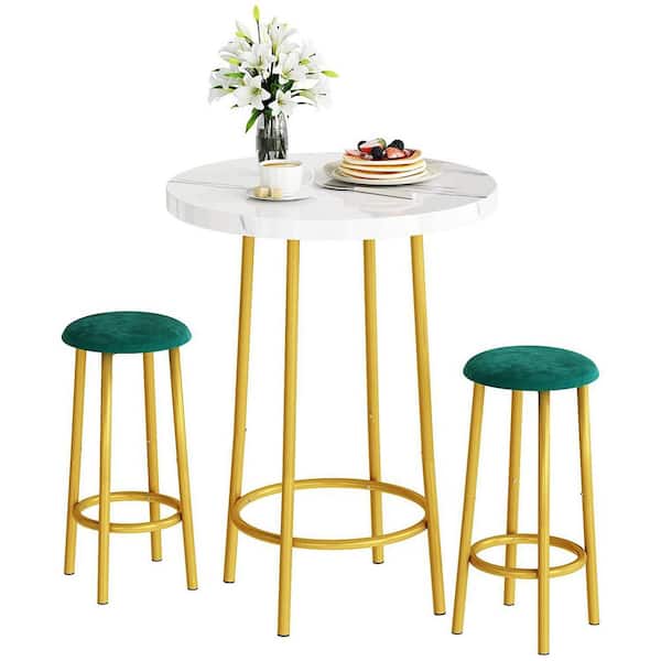 mieres Modern Style 3Pieces Round White Faux Marble Wooden Top Bar