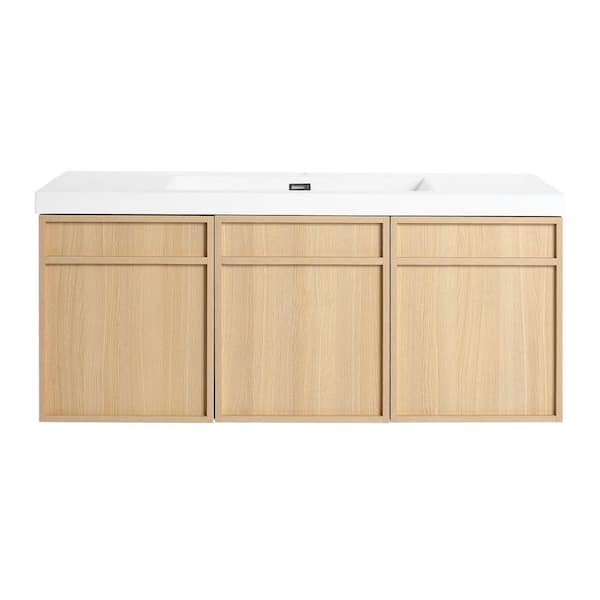 47.25 in. W x 19.69 in. D x 20.88 in. H Wall Mounted Bath Vanity in Light Oak with White Resin Vanity Top