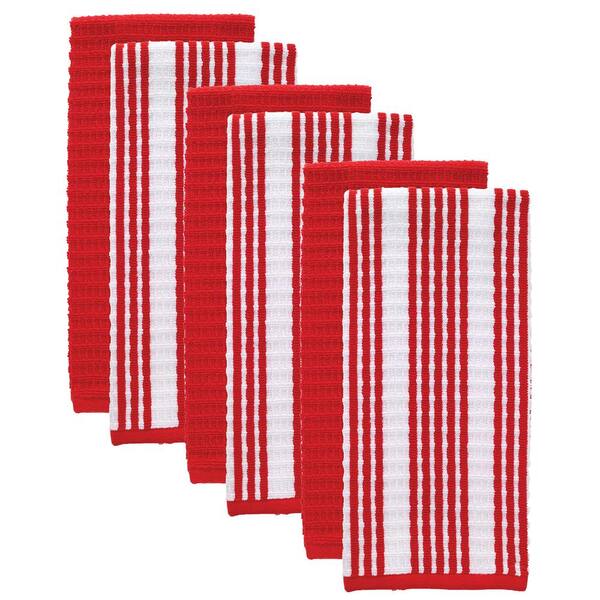 RITZ T-Fal Red Solid and Stripe Cotton Waffle Terry Kitchen Dish Towel (Set of 6)