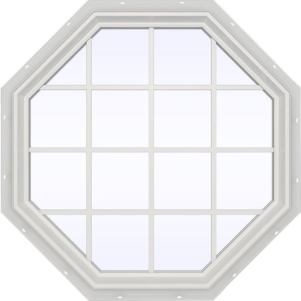 JELD-WEN 47.5 in. x 47.5 in. V-2500 Series White Vinyl Fixed Octagon Geometric Window with Colonial Grids/Grilles
