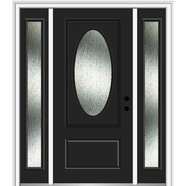 MMI Door Rain Glass 60 in. x 80 in. Left-Hand Inswing Black Fiberglass Prehung Front Door on 6-9/16 in. Frame