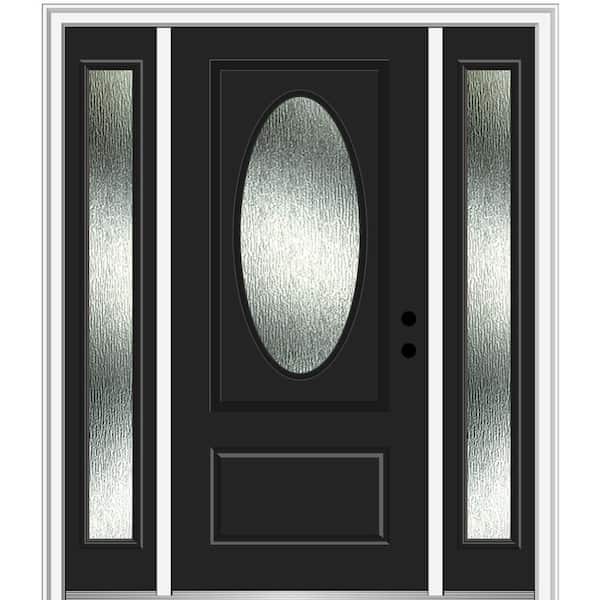MMI Door 64 in. x 80 in. Left-Hand Inswing Rain Glass Black Fiberglass Prehung Front Door on 6-9/16 in. Frame