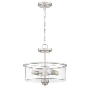 Bolden 13 in. 2-Light Brushed Polished Nickel Convertible Semi-Flush Mount with Seeded Glass Shade and No Bulbs Included