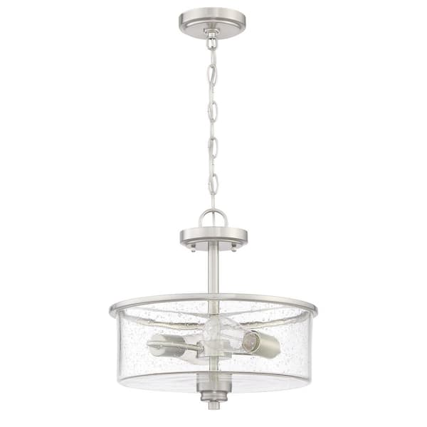 CRAFTMADE Bolden 13 in. 2-Light Brushed Polished Nickel Convertible Semi-Flush Mount with Seeded Glass Shade and No Bulbs Included
