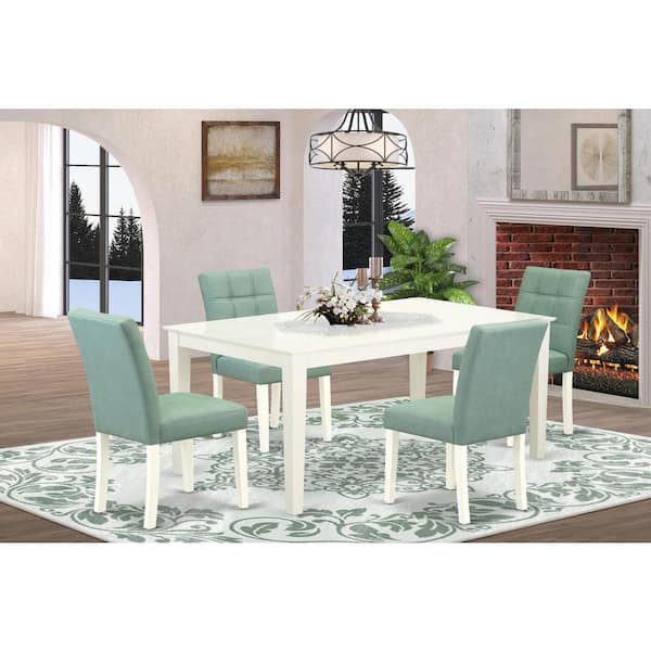East West Furniture 5-Piece Linen White Finish Solid Wood Top - Rectangular Dining Room Set - Seats 4