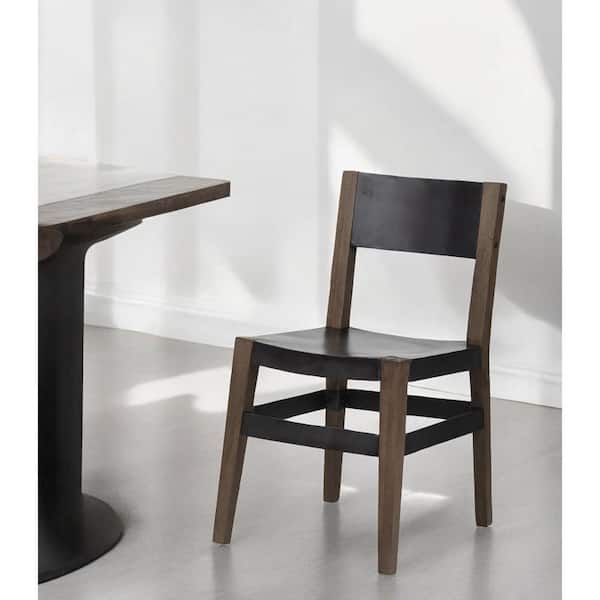 HomeRoots Black And Brown Metal And Wood Open Back Side Chair